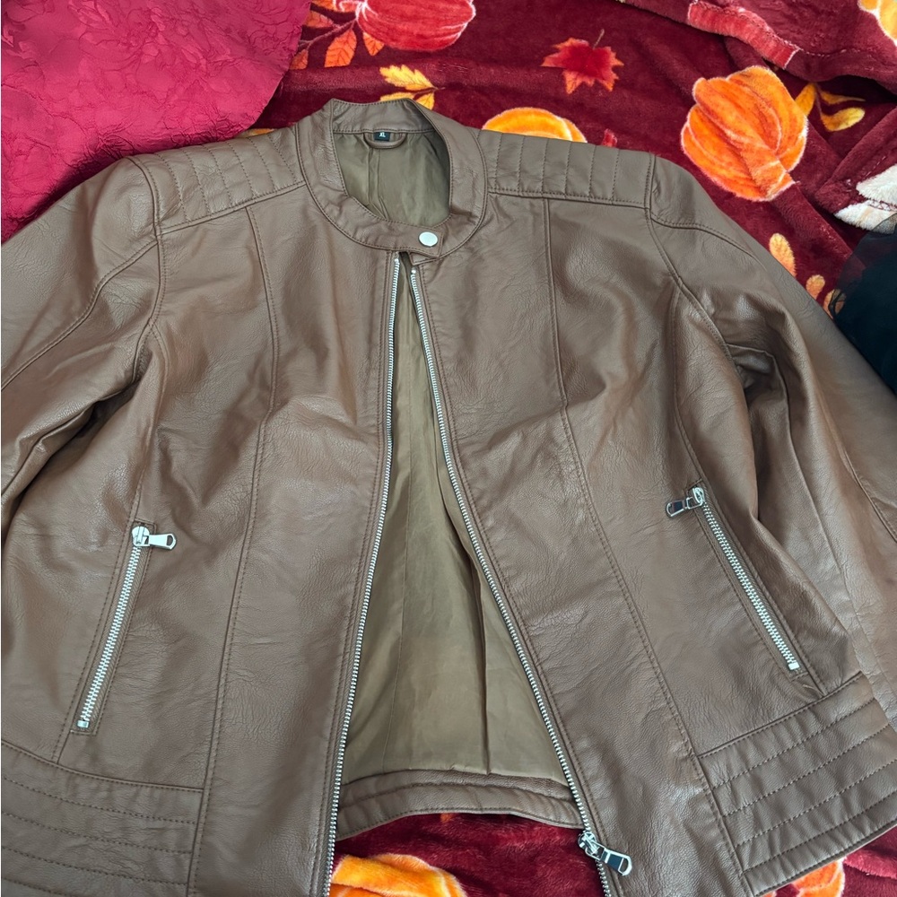 Brown Faux Leather Jacket